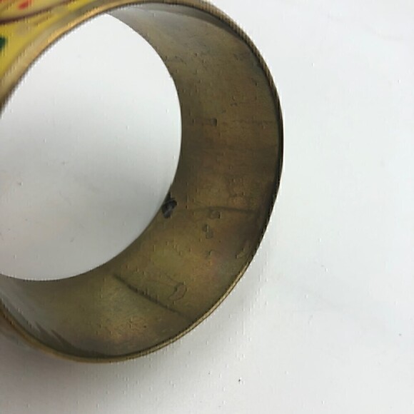Vintage Women's Brass Floral Painted Bangle Bracelet Jewelry - Picture 11 of 13